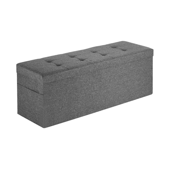 Foldable Storage Ottoman Bench - 660lbs Linen Bed Bench with Side Pockets, Folding Storage Chest for Living Room, Bedroom, Entryway - Grey