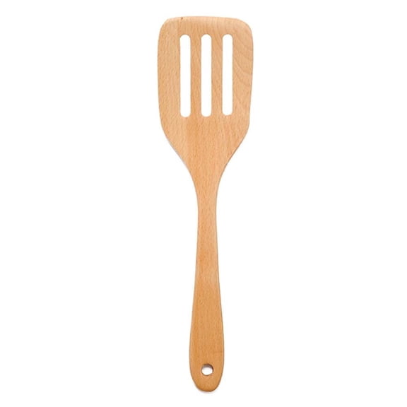 ACDANC Kitchen Wooden Spatula Natural Non-stick Beechwood Turner 3 Holes Kitchen Flat Shovel (31x7.5cm)