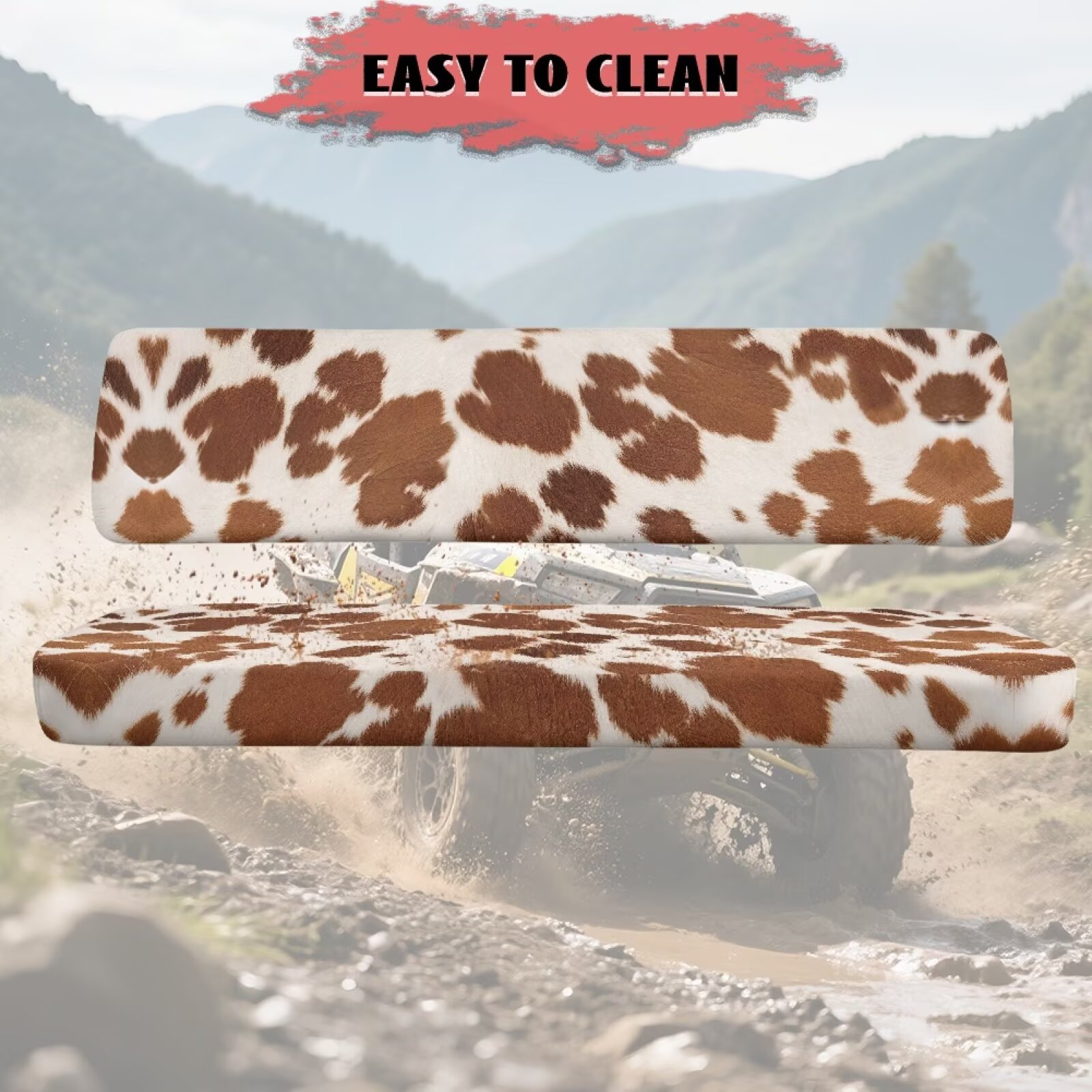 Uorisanigo UTV Seat Cover Compatible with Kawasaki Mule 4010 4x4 FE 2025 2023 2022 2021, Non-Slip Brown Cow Print Mule Bench Seat Cover Windproof All Weather UTV Accessories