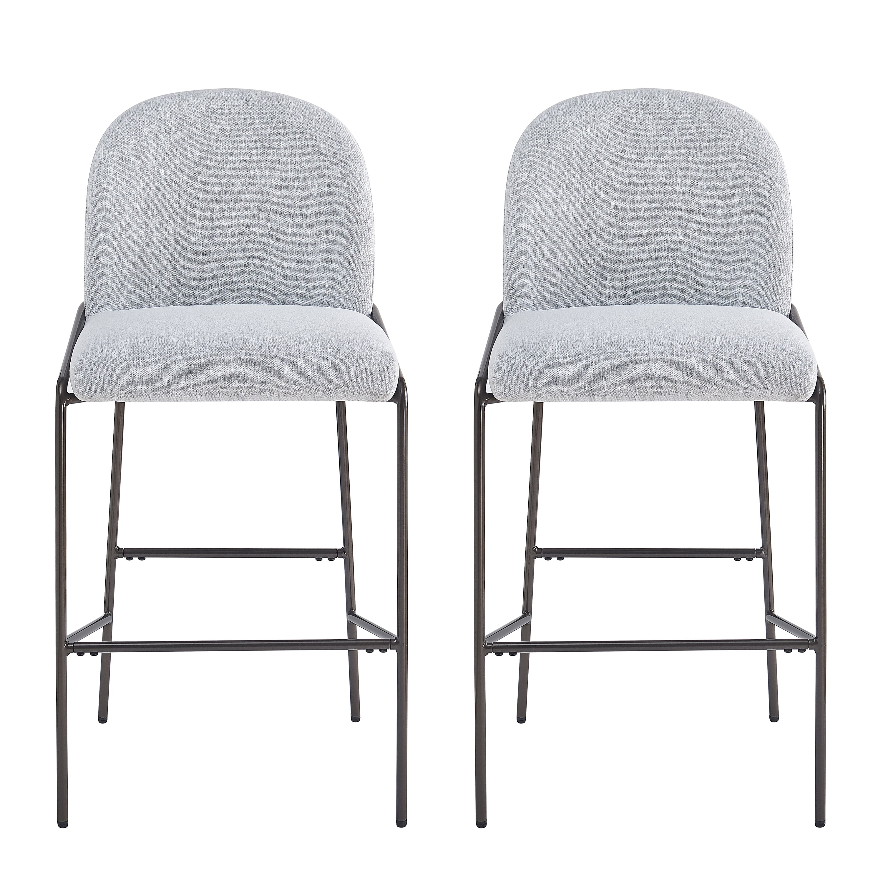 Metal Upholstered Barstool Set of 2,Counter Height Bar Stools Kitchen Island Stools for Dining Room,Kitchen,Gray