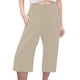 thumbnail image 1 of Pantalones capri casuales con cintura elástica y efecto lino para mujer - Pantalones deportivos de color liso con tejido crepé lavado para un uso diario cómodo, 1 of 5