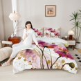 thumbnail image 4 of Homewish Pink Flower Floral Full Size Comforter Sets for Women, Fashion Marble Artwork Bedding Comforter Set, Splash Watercolor Reversible Bedding Sets, Ultra Soft Bedroom Decor, 3pcs, 4 of 8