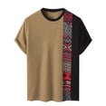 thumbnail image 4 of XIYON Father's Day Men's T Shirt Short Sleeve Round Neck Color Block Summer Loose Fit Fashion Tee Top For Casual Daily Wear,Yellow,XXXXL, 4 of 4