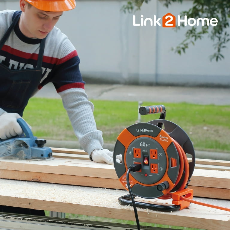 Link2Home, Extension Cord Reel, 60 Ft, 4 Outlets Outdoor