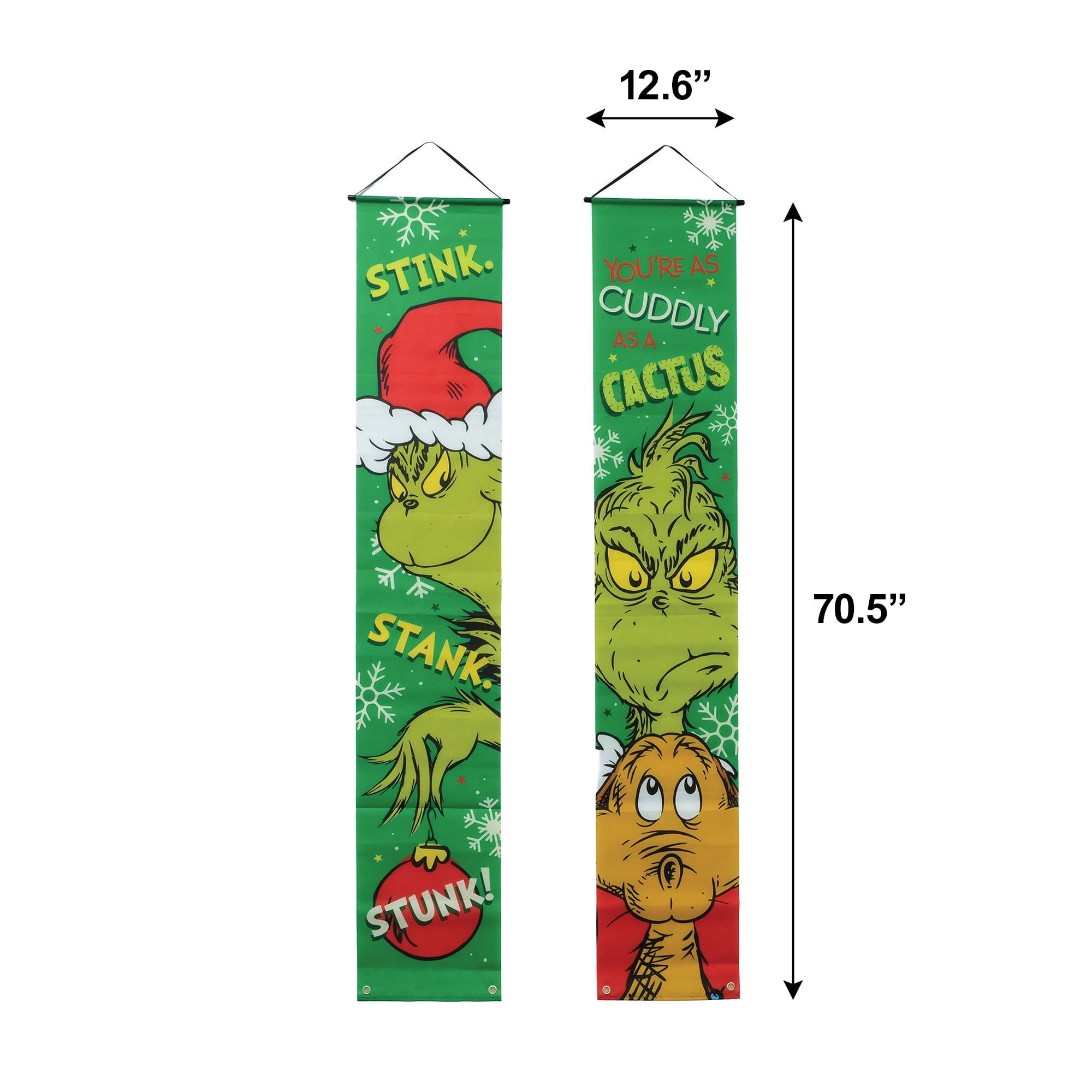 Dr. Seuss The Grinch Christmas Door Banner Set – “Cuddly as a Cactus / Stink Stank Stunk”
