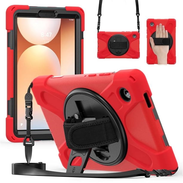 Funda para Samsung Galaxy Tab A9, Funda Protectora de Silicona Anti-caída + Capa de PC con Asa, Soporte, Correa para el Hombro, Resistente a Golpes, Tres Pruebas, Funda Protectora para Tablet, Rojo,