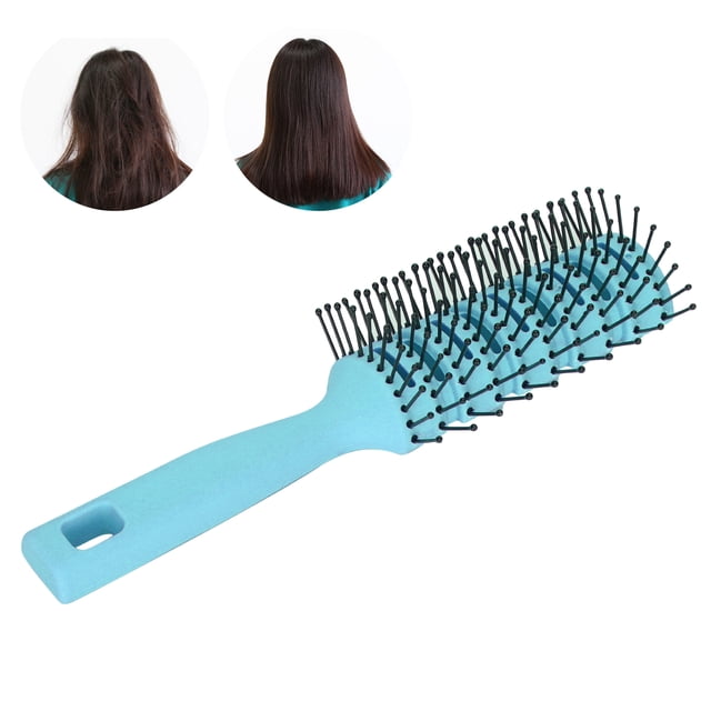 Detangling Hair Brush with Rounded Nylon Teeth, Hollow Back Design, Curved Body, Non Slip Handle, Hanging Hole for Hair Care