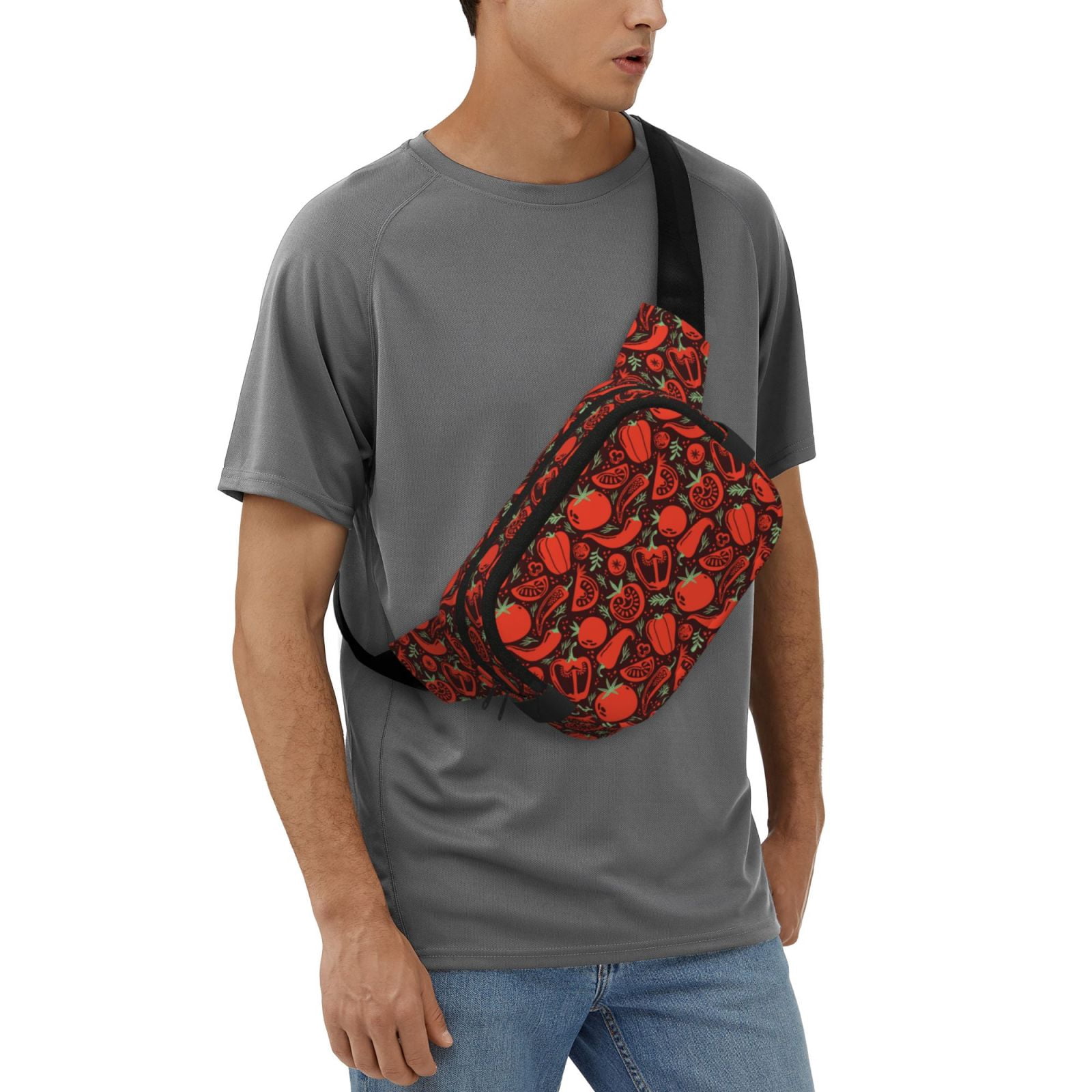 Picia Tomatoes And Chili Print Square Double-Layer Waist Bag Mini Adjustable Waist Belt Bag Exercise Running Travel Hiking