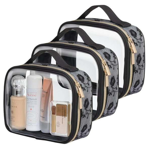 LA- Black MediumTSA Approved Toiletry Bag - Clear Makeup Bag Waterproof Quart Size Bag, Travel Makeup Cosmetic Bag for Women Men, Carry on Airport Airline Compliant Bag, 3 Pack, Black