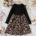 thumbnail image 5 of VNKIDY Girls Dress Kids Leopard Print Dress Long Sleeves Crewneck Ruffled Shoulders Cute Dress For Cool Weather Festive Occasions Daily Wear Classic Dress, 5 of 9