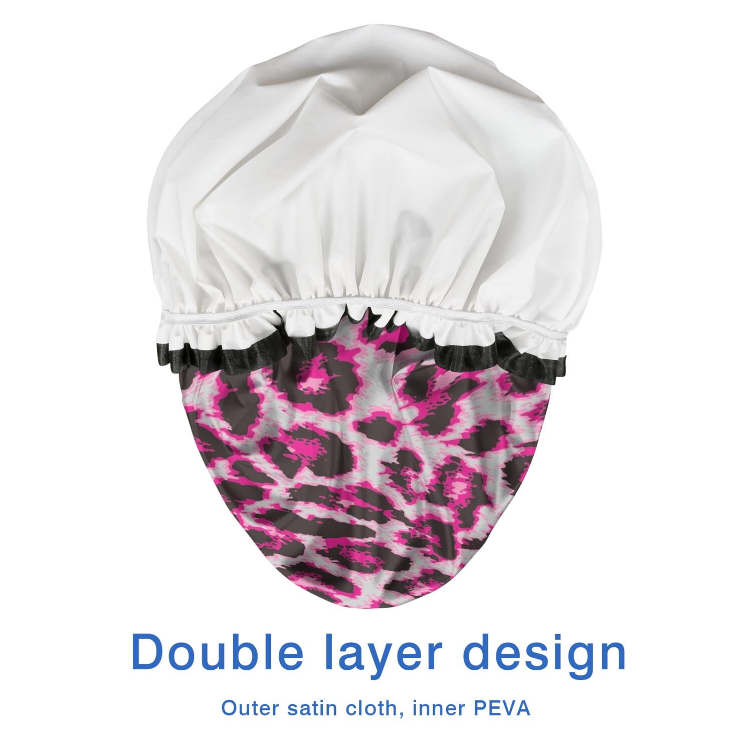 Shower Caps,Pink and Gray Of Leopard Print Waterproof Shower Cap for Women 4 Pieces,Double Reusable Hair Cover for Shower PEVA Elastic Stretch Hem
