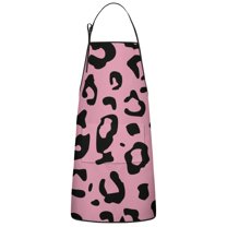 Pink and Black Of Leopard Print Apron-Garden Aprons for Women with Pockets-Cotton Linen Waterproof Kitchen Cooking Gardening Aprons Adjustable for Kitchen,Cooking,BBQ and Salon 33x27 Inch