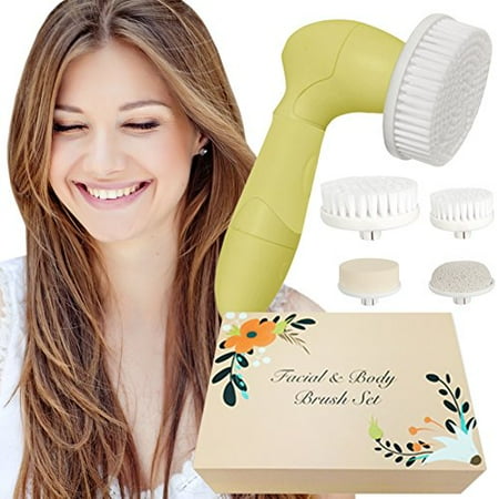Skin Care Kit 9 Piece - Skin Cleansing System Facial Brush & Body Care Kit - Vintage Citrus Facial Brush