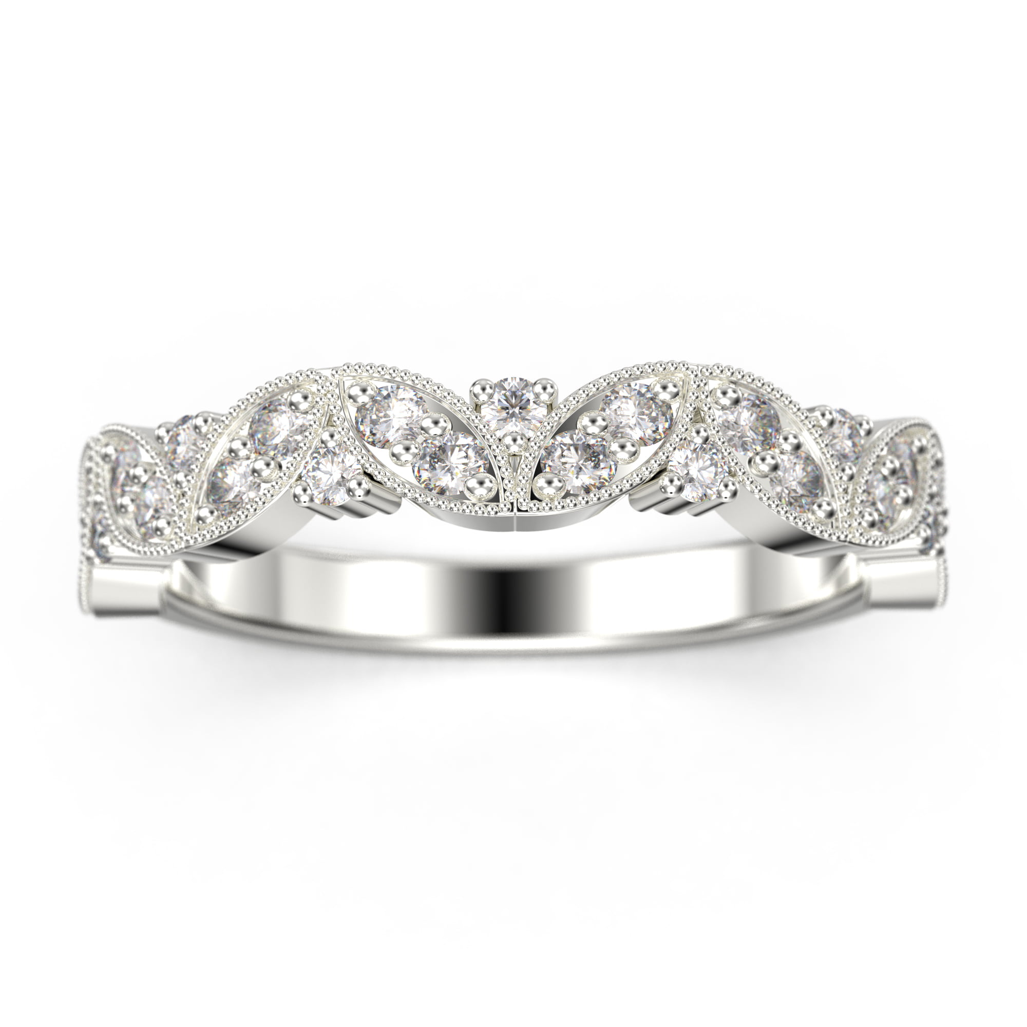 Details about   Milgrain Diamond Half Eternity Band For Women White Gold Wedding Band For Womens 
