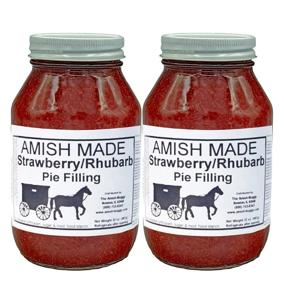 The Amish-Buggy Strawberry/Rhubarb Pie Filling, 2 Pack, 32 Oz