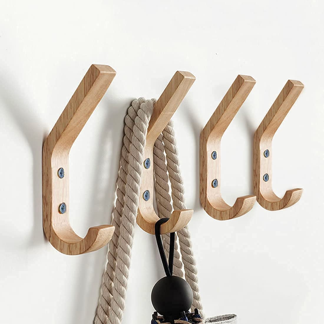Wooden Wall Hooks 4 Packs of Natural Wood Hooks Decorative Vintage Wooden Wall Hooks Heavy Duty Wall Hooks for Coats Keys Cap Bag Mug Natural Oak Walmart