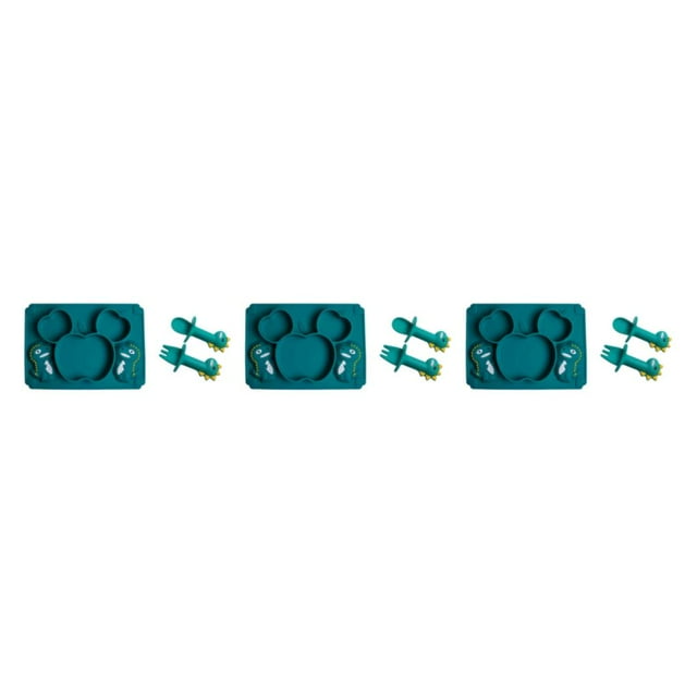 Youkk Easy To Clean Baby Silicone Tableware Set Made With Silicone And Stainless Steel For Safe blackish green 3Set