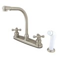 thumbnail image 7 of Kingston Brass GKB718AXSP Water Saving Victorian High Arch Kitchen Faucet with Cross Handles and Sprayer, Satin Nickel with Polished Brass, 7 of 7