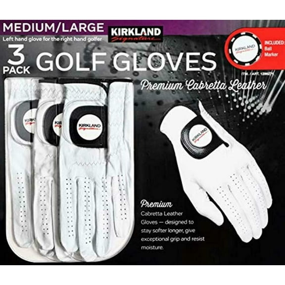 1 PACK | K.S Men's Golf Gloves Premium Cabretta Leather, Medium/Large, 3 Pack