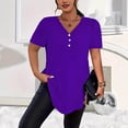 thumbnail image 2 of Sexlip Womens Short Sleeve Top V Neck Button Side Slit Design Soft Fabric Relaxed Silhouette for Daily Outfits Purple XXXXXL, 2 of 5