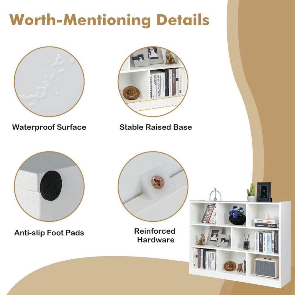 Demi Bonn 3-Tier Open Bookcase, 8-Cube Floor Standing Storage Shelves Display Cabinet, Free-standing Bookshelf, White