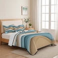 thumbnail image 5 of Twin Quilt Set 68''x86'', Teal Beige Ombre Lightweight Summer Bedspread Coverlet Set with 2 Pillow Shams, Abstract Geometric Modern Moire Breathable All Season Quilt Bedding for Dorm/Bedroom, 5 of 9