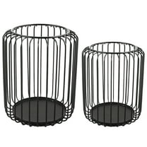 unbranded  2 Pcs Pillar Candles Black Metal Holder Hollowed Lantern Desktop