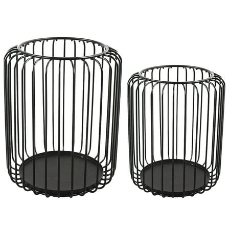 unbranded  2 Pcs Pillar Candles Black Metal Holder Hollowed Lantern Desktop