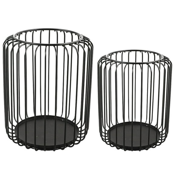 unbranded  2 Pcs Pillar Candles Black Metal Holder Hollowed Lantern Desktop