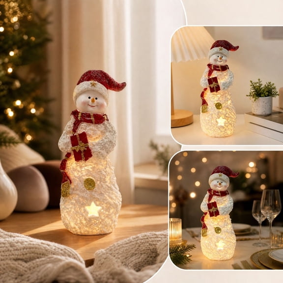 Ywbawe Light Up Resin Snowman Christmas Ornament Night Light Tabletop Figurine for Holiday Decor