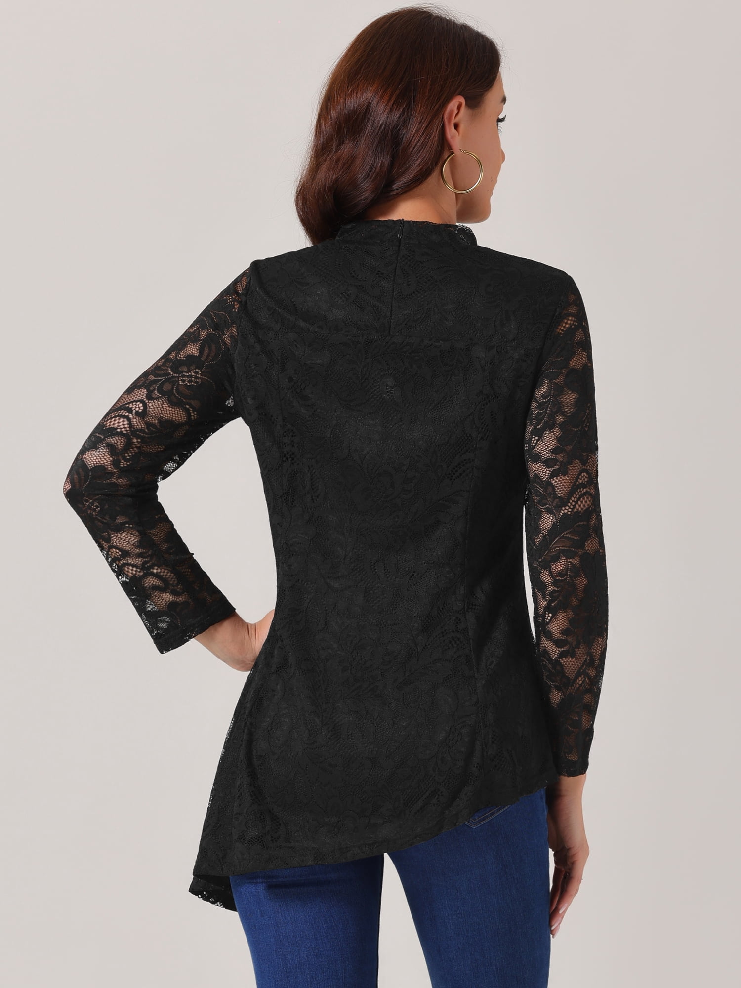 DARING DIVA Women's Long Sleeve Mock Neck Asymmetric Hem Blouses M Black