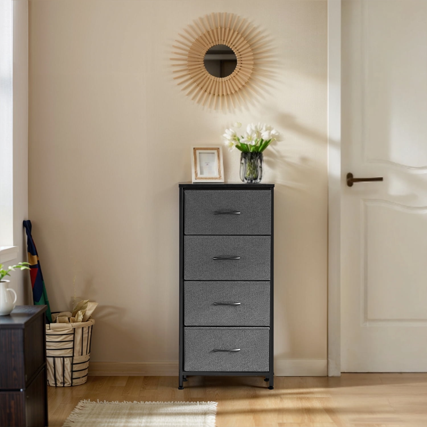 Modern 4 Drawer Fabric Dresser, Chest of Drawer Organizer Storage Cabinet for Bedroom Clothes Closet, Entryway,Gray