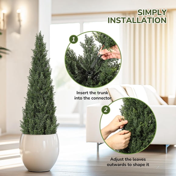 Ciprés topiario artificial hiperrealista en maceta para decoración - Planta perenne resistente a rayos UV - Fácil cuidado - Ideal para hogar, oficina, entrada, jardín o terraza - 4ft (1 unidad)