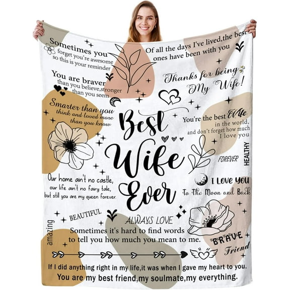 Gifts for Wife Blanket,Wedding Anniversary Best Wife Ever Gifts from Husband to My Wife Blanket,Best Wife Gift Ideas,Soft Warm Flannel Throw Blanket 50"x40"