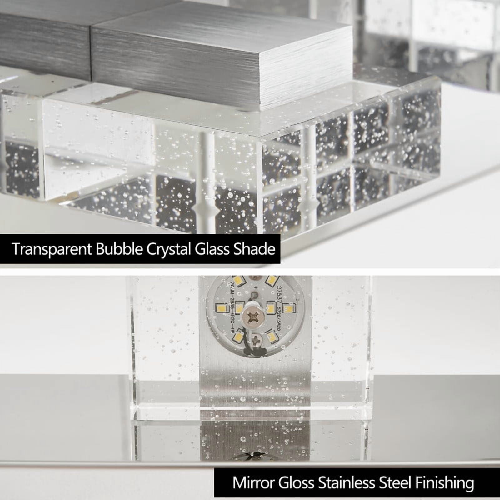 31" Chrome 5-Light LED Vanity Light - Square Acrylic Bathroom Wall Fixture, Dimmable Mirror Lighting for Makeup, Modern Hardwired Sconce
