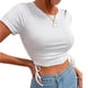 thumbnail image 1 of Camiseta de manga corta para mujer con cordón fruncido y nudo lateral de corte delgado con cuello redondo de verano, 1 of 6