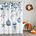 thumbnail image 2 of Shower Curtain 36"W x 72"L Fall Thanksgiving Blue Pumpkins Leaves Starfish Jellyfish Fabric Shower Curtains Set with Hooks Water Repellent Bathroom Curtains Machine Washable Bathroom Accessories, 2 of 6