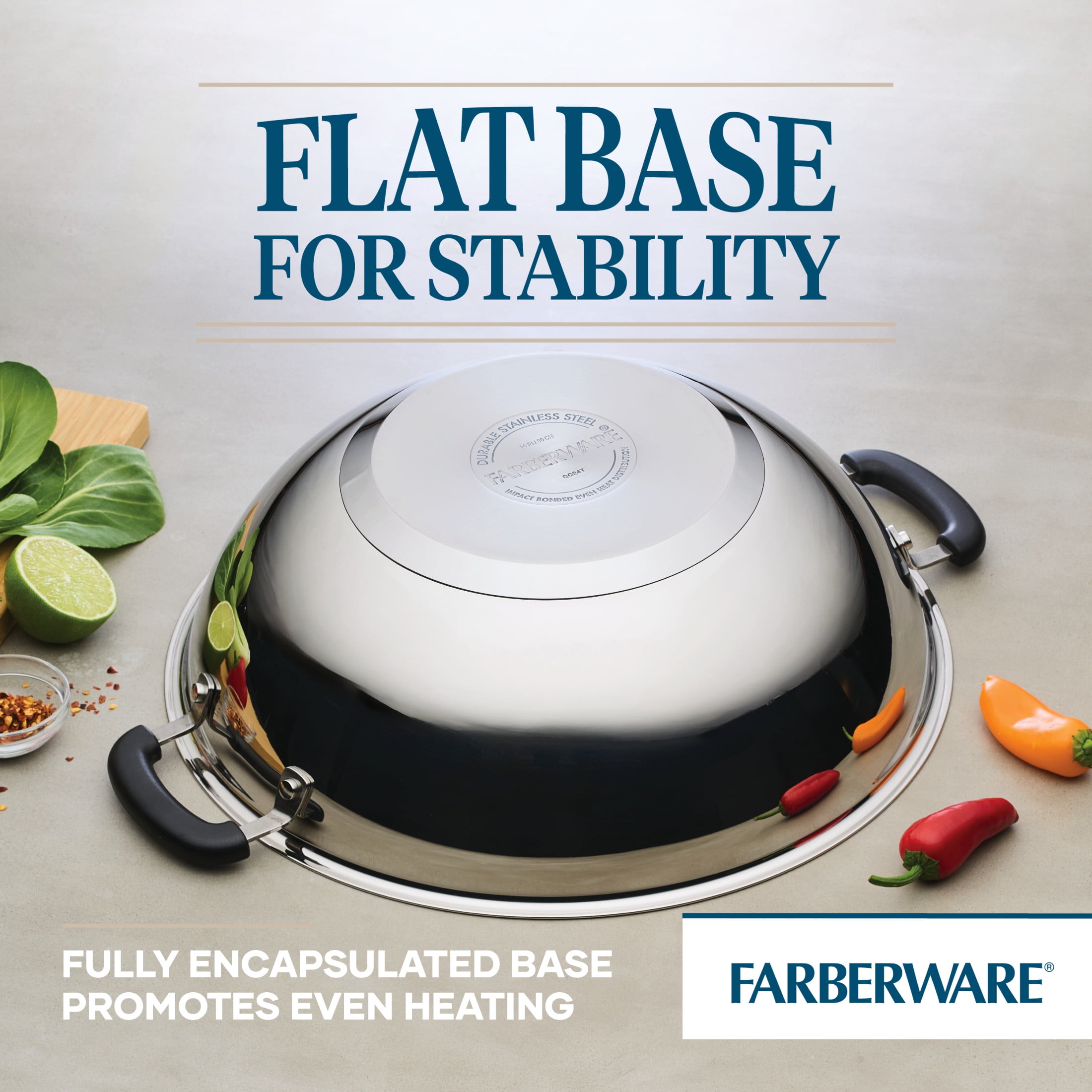 Farberware Brilliance 14 Inch Wok Induction Compatible, Metal Utensil and Dishwasher Safe, Stainless Steel