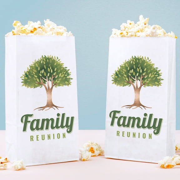 Big Dot of Happiness Family Tree Reunion Popcorn Bags, Family Gathering Party Favor Snack Treats, Free-Standing Individual White Paper Bags - 25 Count