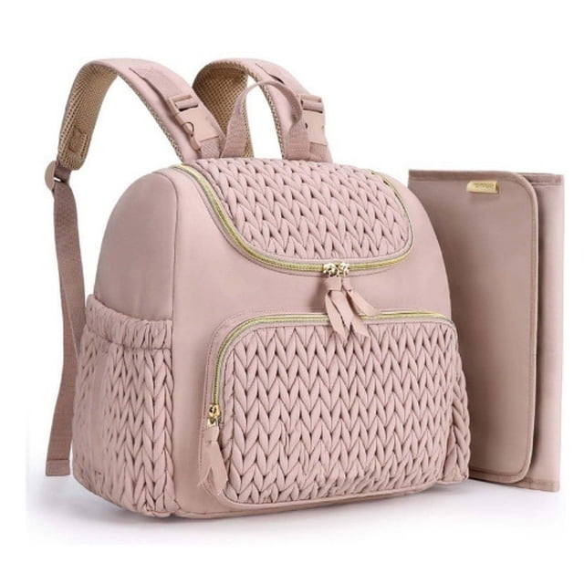 Diaper Bag - Diaper Backpack - Diaper Storage Bag - Two-Piece Diaper Bag Set, Small Diaper Backpack, Stylish Baby Travel Backpack with Insulated Pocket, Changing Mat and Stroller Straps - Pink