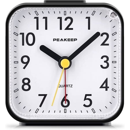 General Small Battery Operated Analog Travel Alarm Clock Silent No Ticking, Lighted on Demand and