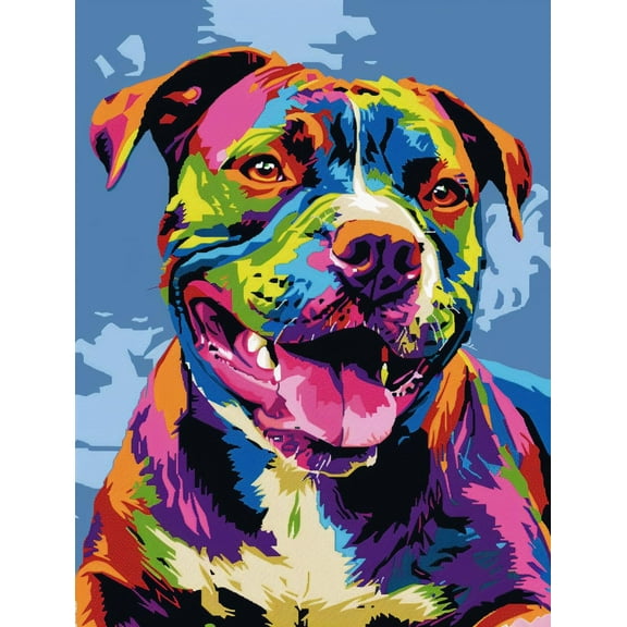 Colorful Portrait of Happy Pitbull Dog DIY 11CT Stamped Cross Stitch Kits for Beginners Easy Needlepoint Embroidery Counted Cross Stitch Art Craft for Wall Decoration 12x16inch(2)