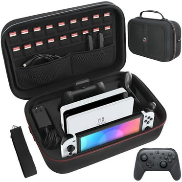 HEYSTOP Case  For Nintendo Switch & OLED Model Protective  with 18 Games Cartridges, Portable Travel All Protective Hard Shell Case for Nintendo Switch Console & Accessories, Black