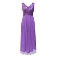 thumbnail image 2 of Vedolay Elegant Dresses For Women Plus Size Lace Chiffon Wrap V Neck Dresses Women Wedding Guest Midi Dress,Purple M, 2 of 4