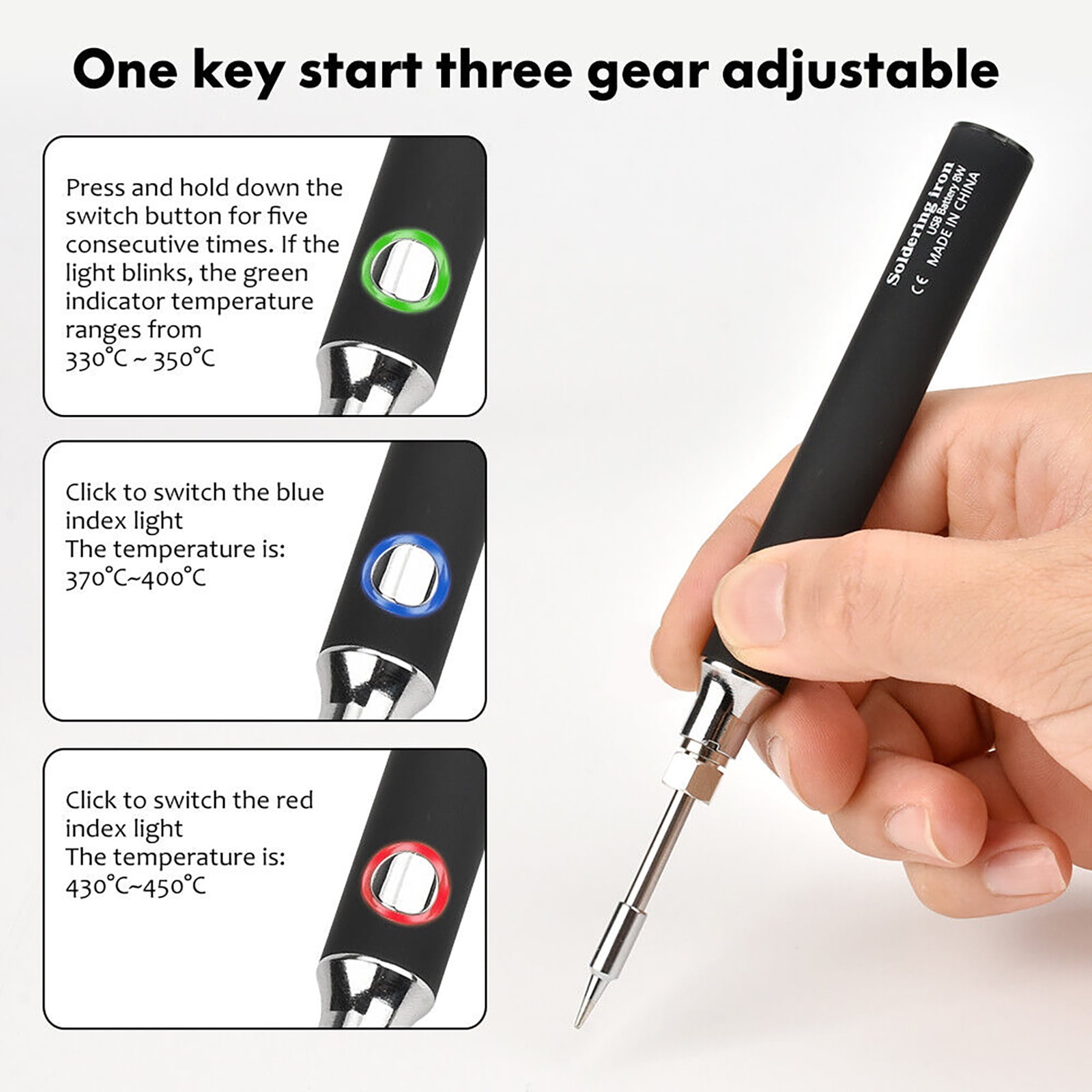 JIAHAOO Rechargeable Electric Soldering Iron for DIY 5V USB Charging 330 450℃ Fast Heat Integrated Core Complete Kit Tool
