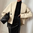 thumbnail image 3 of Womens Cropped Wool Blend Coats Fashion Single Breasted Long Sleeve Short Jacket Peacoat Fall Winter Outwear Overcoat, 3 of 5