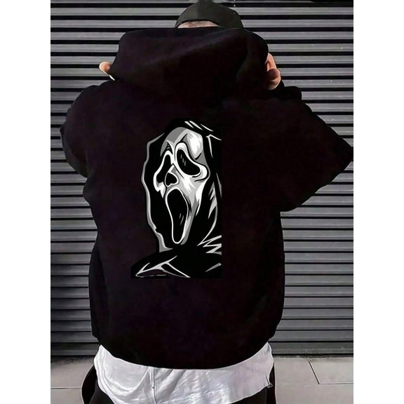 Streetwear Hoodie Print Graphic Sweatshirt-Scream Black And White Ghost Graphic Hoodie,Casual Printed Street Fashion Daily Outfits, Hooded Sweatshirts, HalloweenBack To School Hoodie Teen, A Great Gi