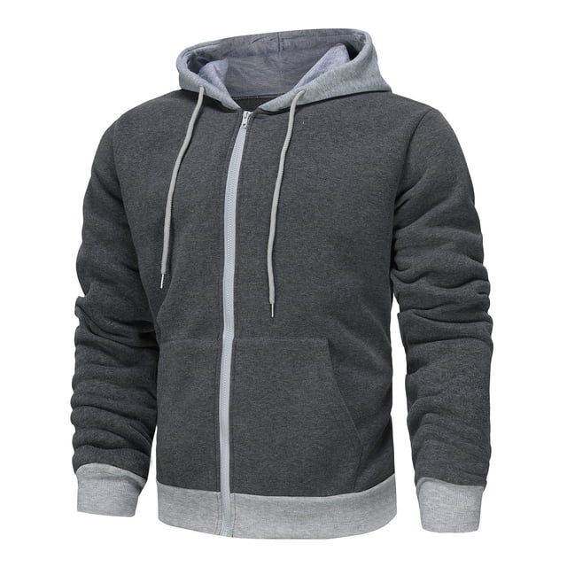 NJDVHB Fall Winter Coats for Men,Puffer Jacket Men,Man Color Match Drawstring Zipper Pockets Hooded Coat,Dark Gray,M