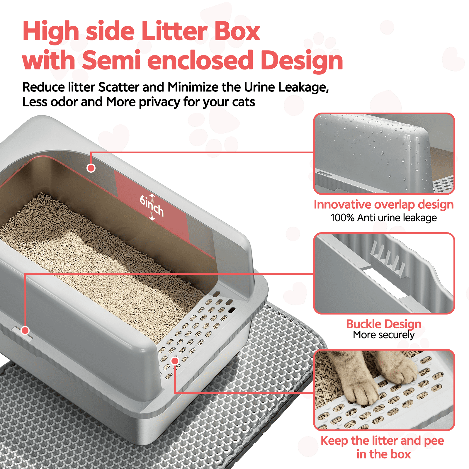 XL Stainless Steel Litter Box,23.5"×15.5"×12" High Sided Cat Litter Box Metal Litter Pan with Lid Extra Large Litter Box with Scoop, Dark Gray