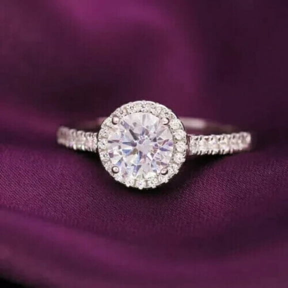 Silvago Jewel 1.8 Ct Round Cut Diamond Ring for Women's - 14K White Gold Plated Ring - Halo Diamond Engagement Wedding Ring for Women's - Anniversary Diamond Rings On Clearance - Party Wear Diamond